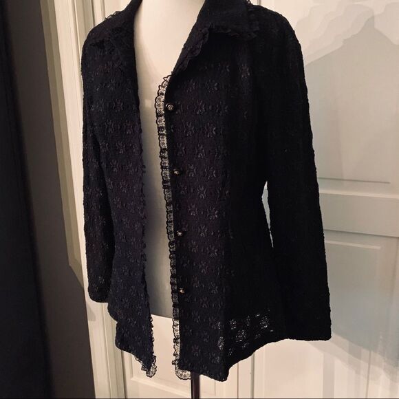 Adorable Black Lace Top like Jacket/Blouse Or Cardigan top size M - Picture 1 of 8